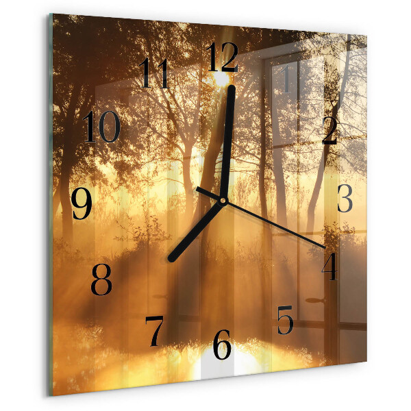 Wanduhr aus glas Bäume Nebel