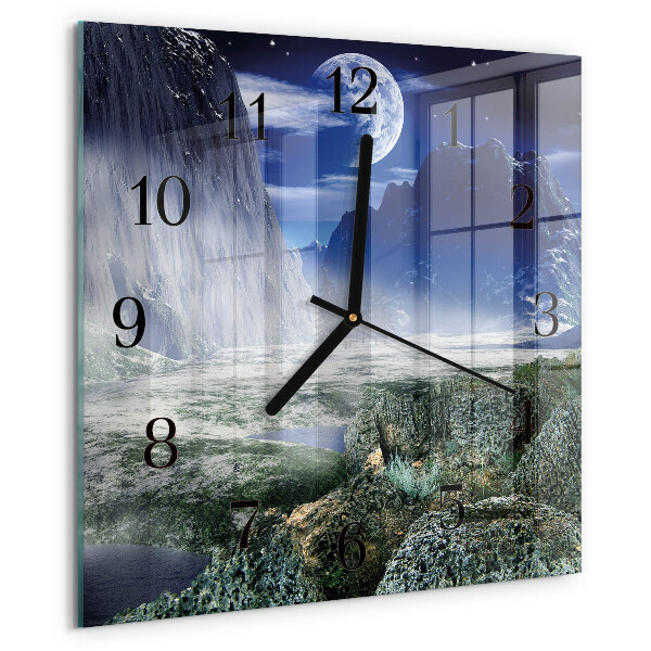 Wanduhr aus glas Berge Mond
