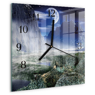 Wanduhr aus glas Berge Mond