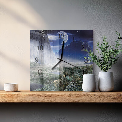 Wanduhr aus glas Berge Mond