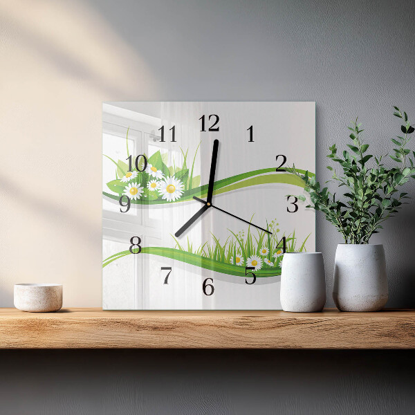 Wanduhr aus glas Gänseblümchen