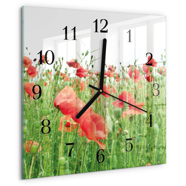 Wanduhr aus glas Mohnblumen