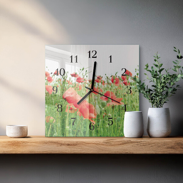Wanduhr aus glas Mohnblumen
