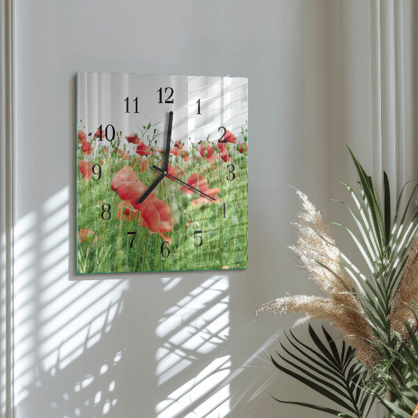 Wanduhr aus glas Mohnblumen