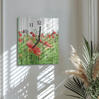 Wanduhr aus glas Mohnblumen