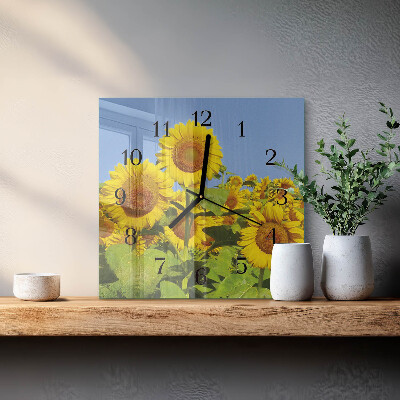 Wanduhr aus glas Sonnenblumen