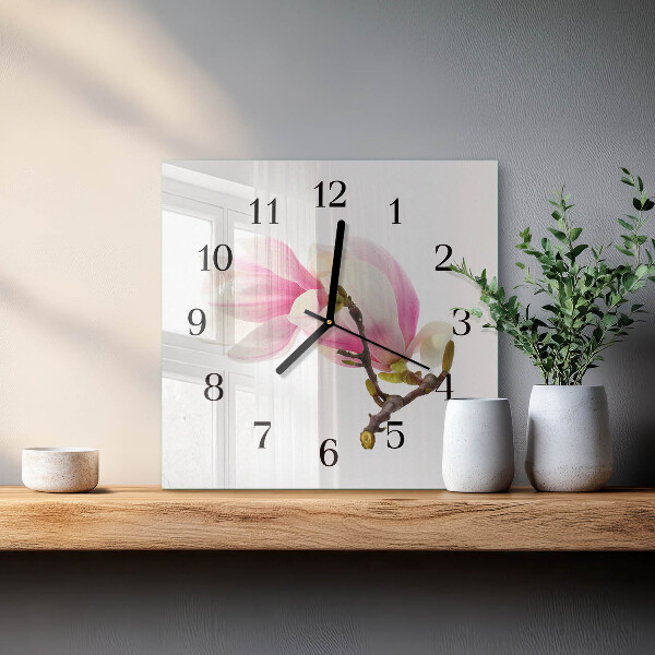 Wanduhr aus glas Magnolienblüte