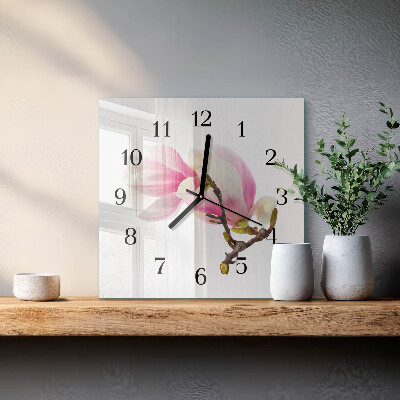 Wanduhr aus glas Magnolienblüte