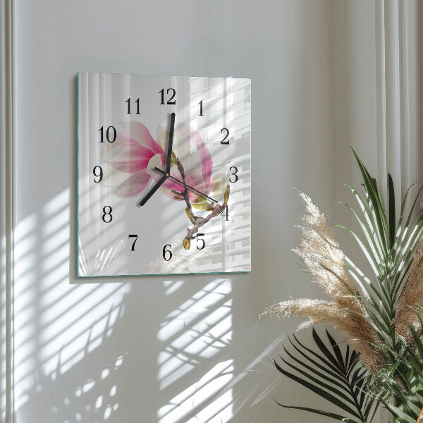 Wanduhr aus glas Magnolienblüte