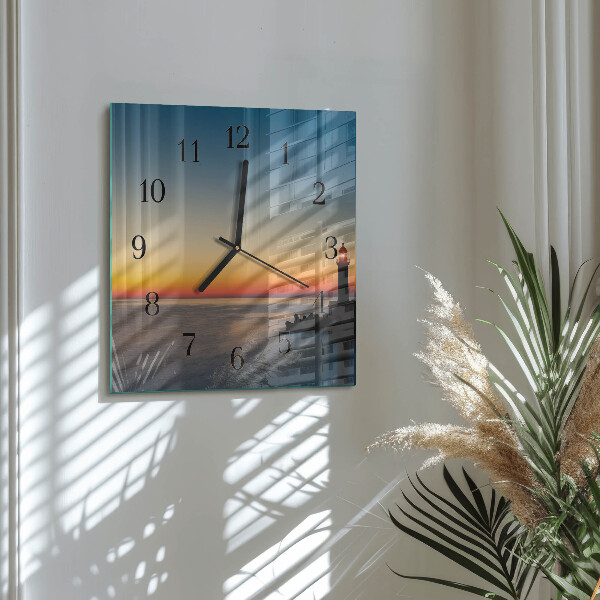 Wanduhr aus glas Leuchtturm Meer