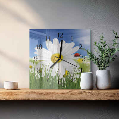 Wanduhr aus glas Blume und Marienkäfer