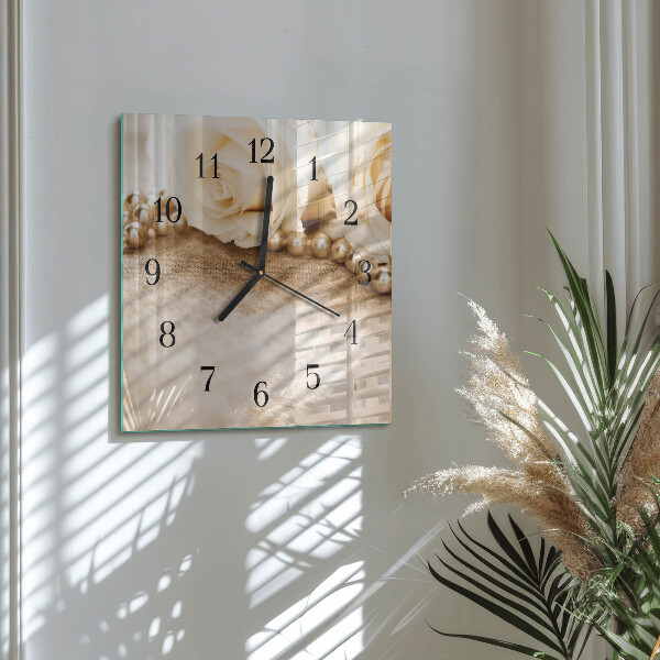 Wanduhr aus glas Vintage Sepia Rosen