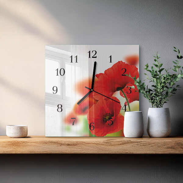 Wanduhr aus glas Mohnblumen