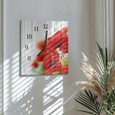 Wanduhr aus glas Mohnblumen