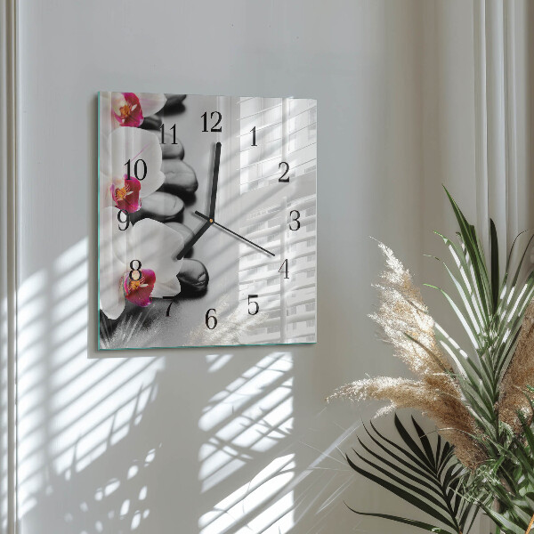 Wanduhr aus glas Orchideensteine