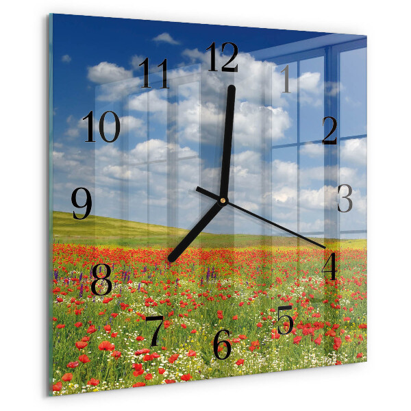 Wanduhr aus glas Mohnfeld