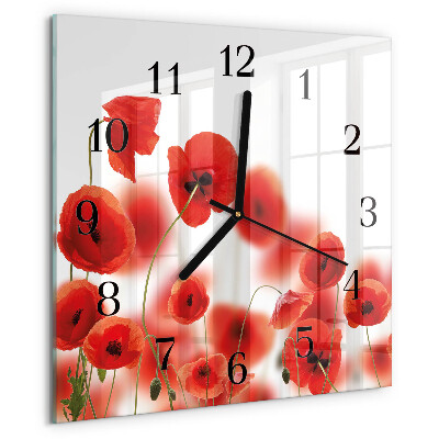 Wanduhr aus glas Mohnblumen