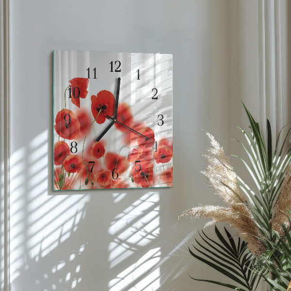 Wanduhr aus glas Mohnblumen