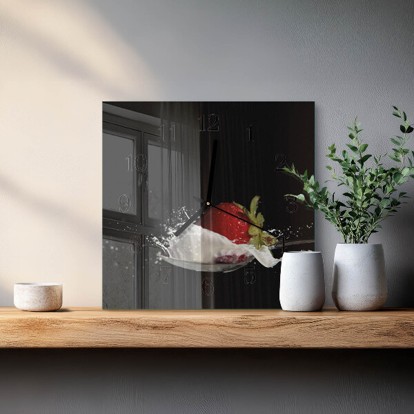 Wanduhr aus glas Erdbeere