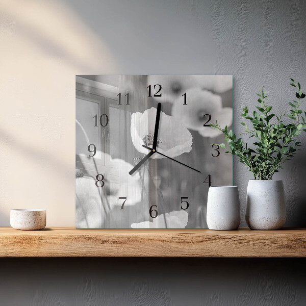 Wanduhr aus glas Mohnblumen