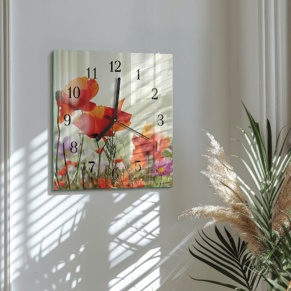 Wanduhr aus glas Mohnblumen