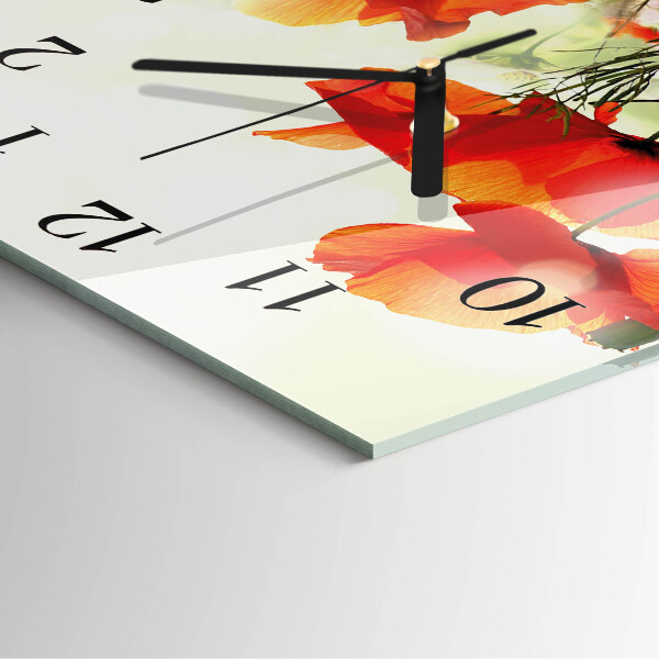 Wanduhr aus glas Mohnblumen