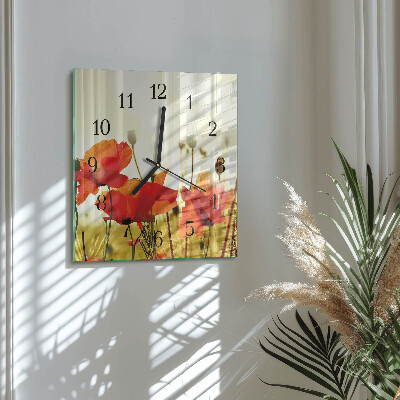 Wanduhr aus glas Mohnblumen