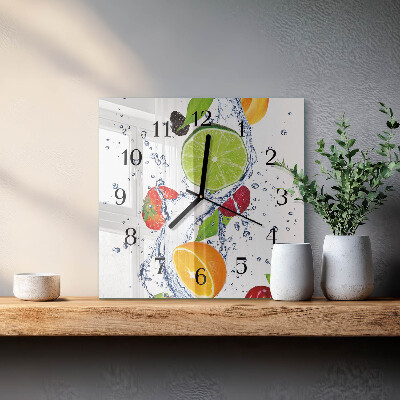 Wanduhr aus glas Früchte Zitrone