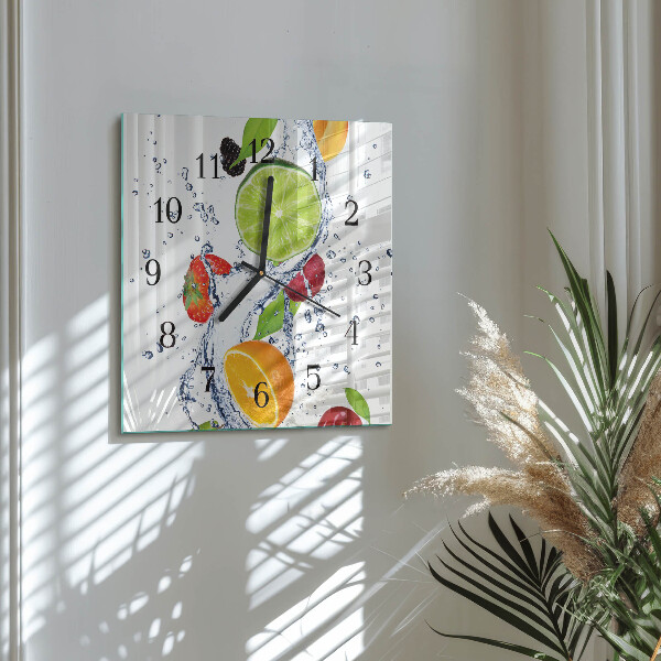Wanduhr aus glas Früchte Zitrone