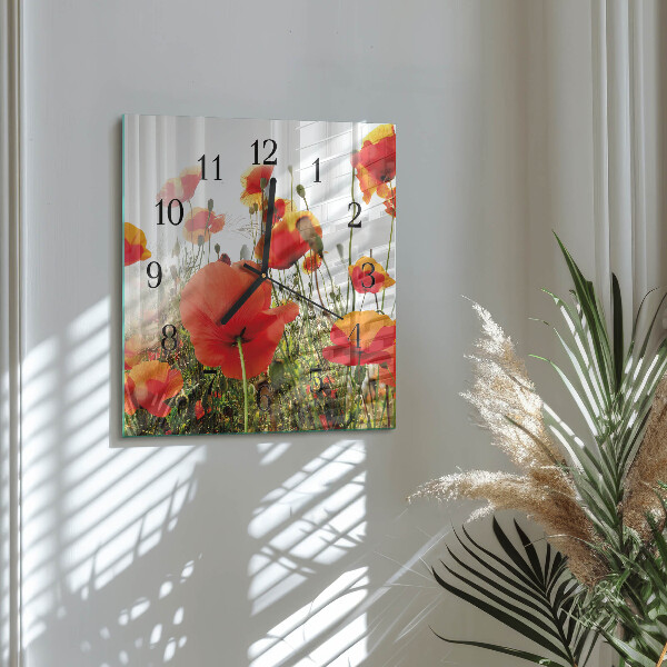 Wanduhr aus glas Mohnblumen