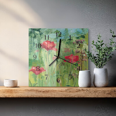 Wanduhr aus glas Mohnblumen