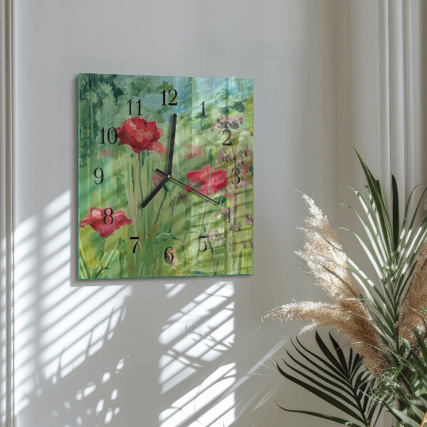 Wanduhr aus glas Mohnblumen