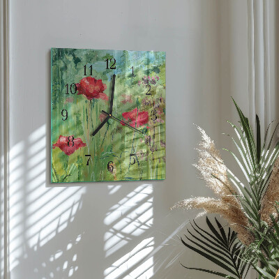 Wanduhr aus glas Mohnblumen