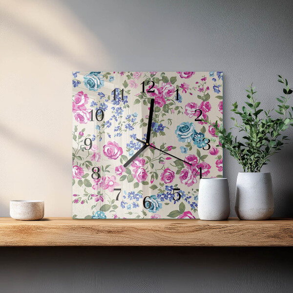 Wanduhr aus glas Rosen