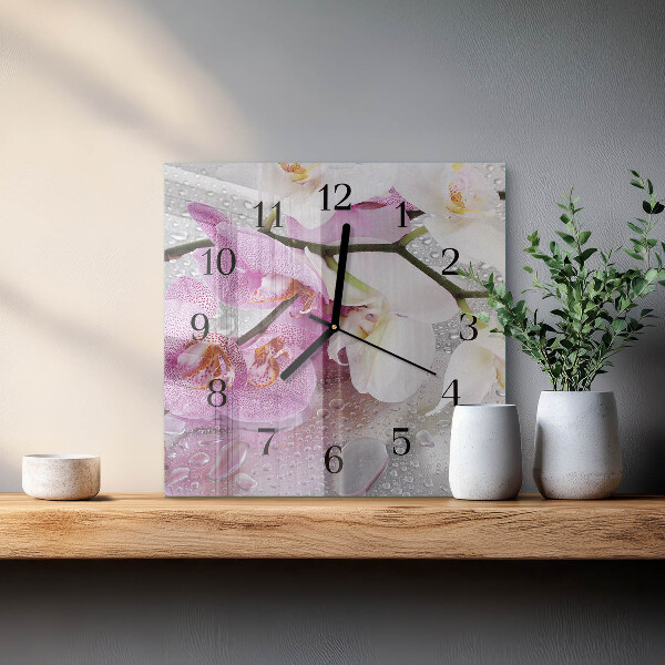 Wanduhr aus glas Orchidee