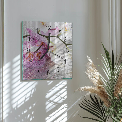 Wanduhr aus glas Orchidee