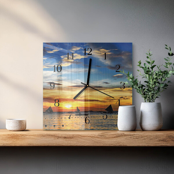 Wanduhr aus glas Sonnenuntergang