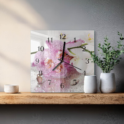 Wanduhr aus glas Orchidee