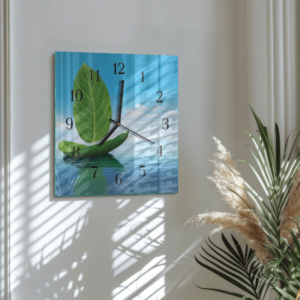 Wanduhr aus glas Blätter