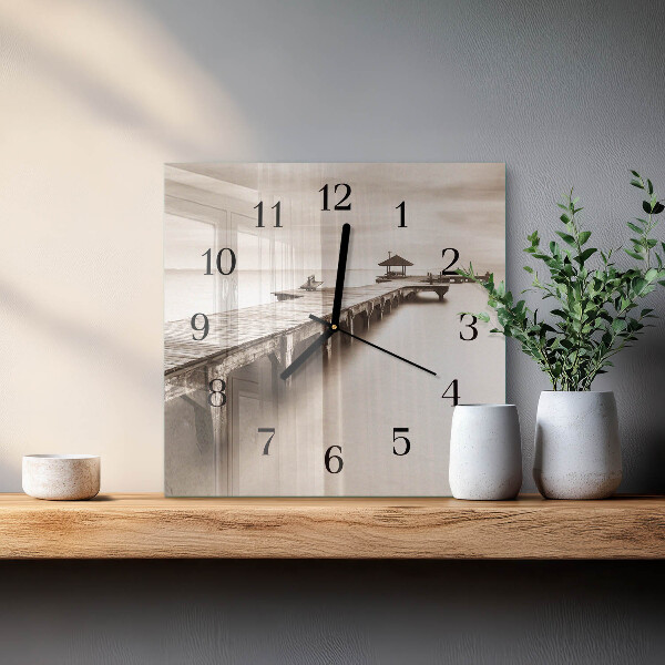 Wanduhr aus glas Holzbrücke
