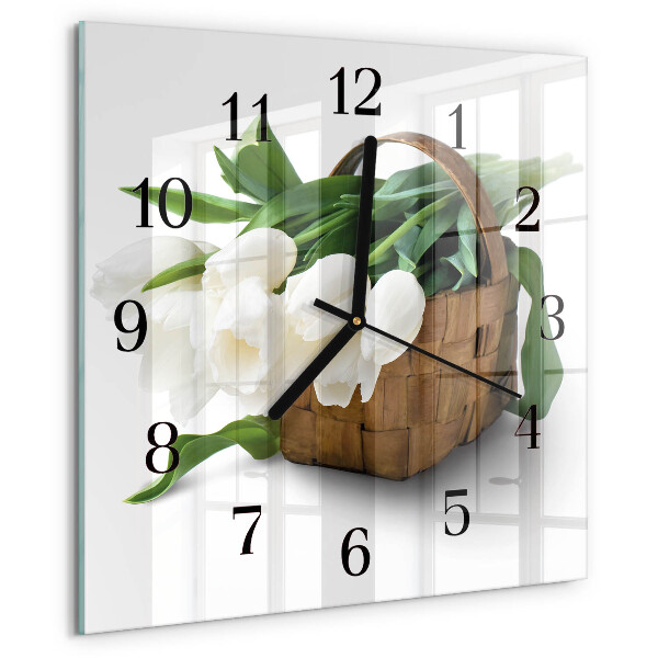 Wanduhr aus glas Korb mit Tulpen
