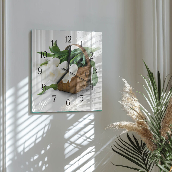 Wanduhr aus glas Korb mit Tulpen