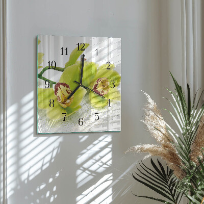 Wanduhr aus glas Orchidee