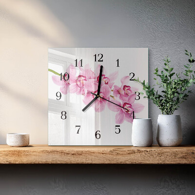 Wanduhr aus glas Orchidee