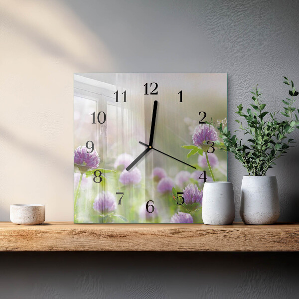 Wanduhr aus glas Blumen