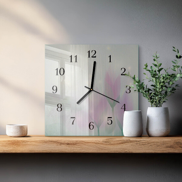 Wanduhr aus glas Blumen
