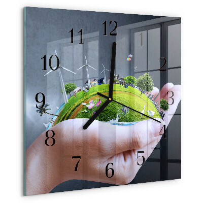 Wanduhr aus glas Hand Erde