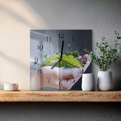 Wanduhr aus glas Hand Erde