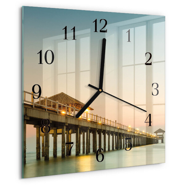 Wanduhr aus glas Holzsteg