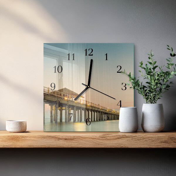 Wanduhr aus glas Holzsteg